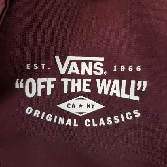 Vans Off The Wall Unisex Kids Youth Burgundy Snap Front Windbreaker Size XL